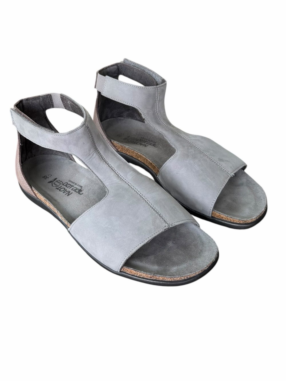 Naot Nala Elegant Collection Light Gray Nubuck Hook Loop Velcro Strap VGC Size 7